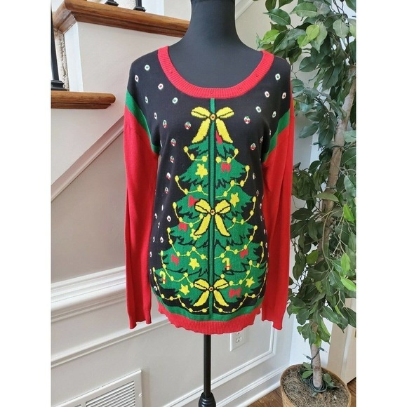 Rui21 Red & Black Women's Cotton Scoop Neck Long Sleeve Soft Sweaters - Picture 9 of 9